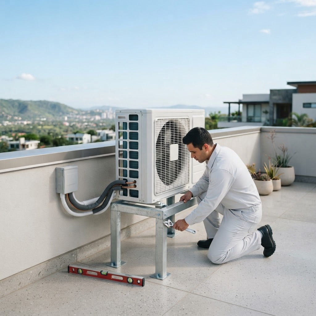 Instalación típica: técnico anclando la base en la losa