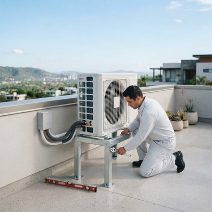 Instalación típica: técnico anclando la base en la losa