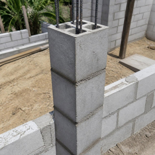 Bloque columna mitad 20x20x20 cm — columna aislada con refuerzo vertical