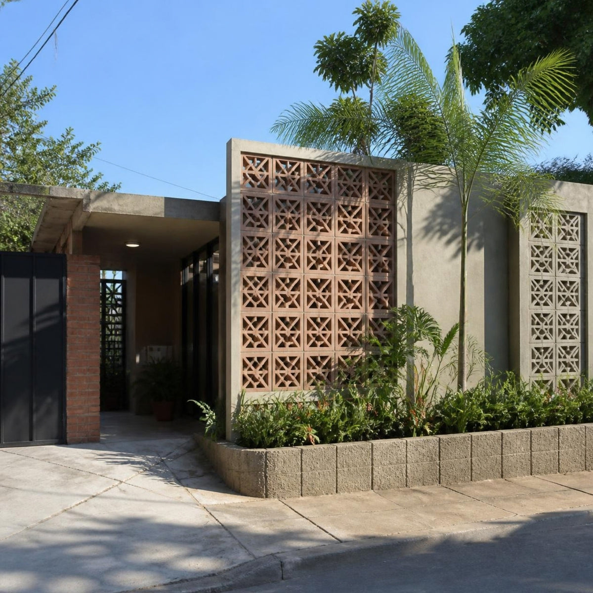 Bloque de fachada 15x20x40 cm — fachada de vivienda con bloques de concreto decorativos
