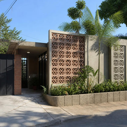 Bloque de fachada 20x20x40 cm — fachada de vivienda con bloques de concreto decorativos