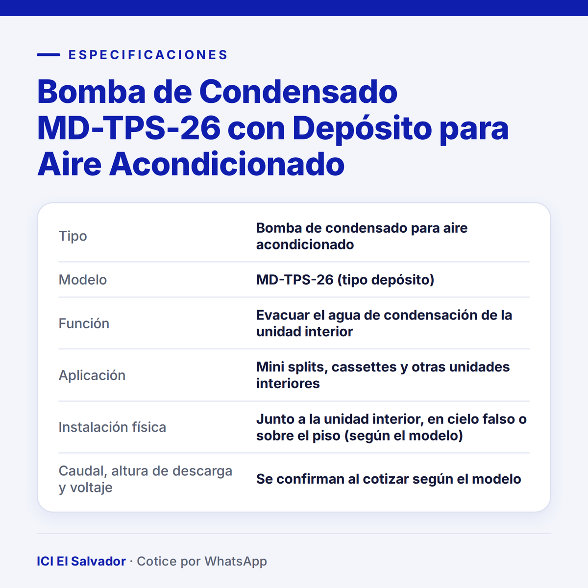 Ficha de especificaciones: bomba de condensado MD-TPS-26