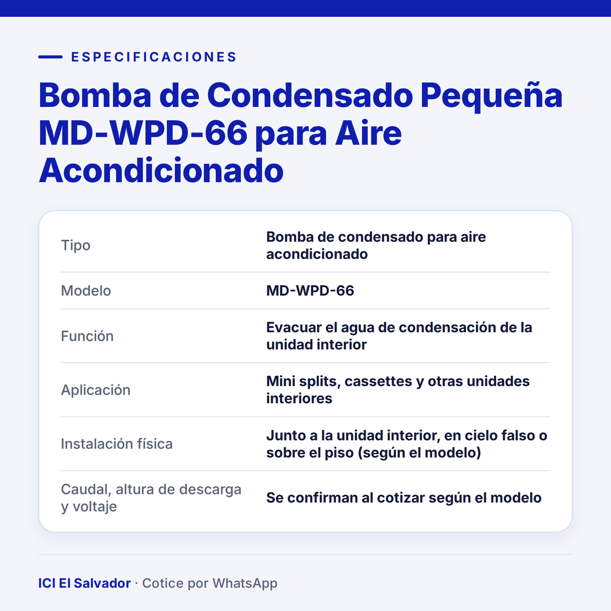 Ficha de especificaciones: bomba de condensado MD-WPD-66