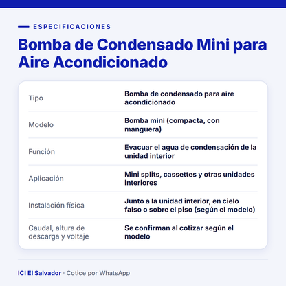 Ficha de especificaciones: bomba de condensado mini