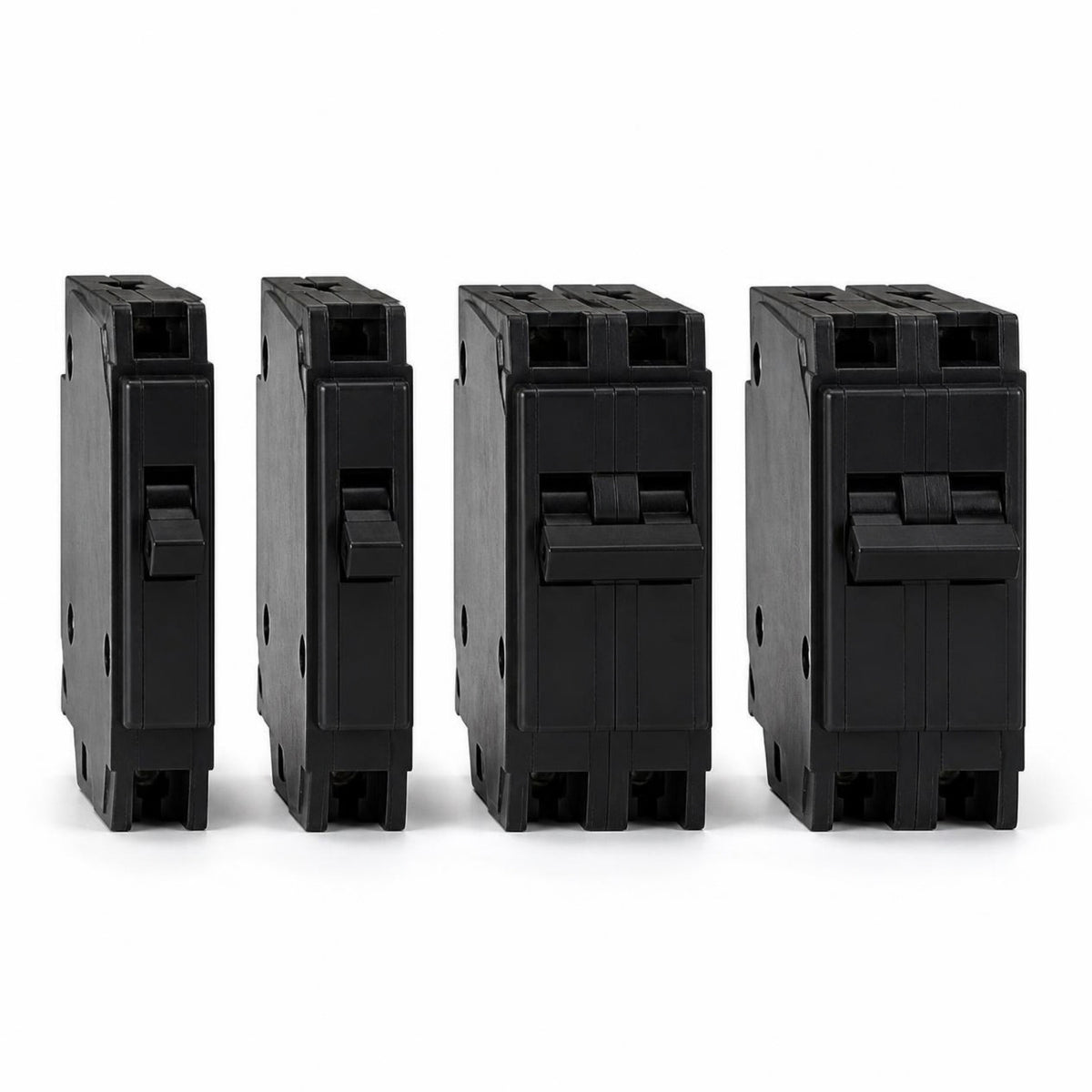 Dado térmico (breaker) 15 A 1 polo enchufable — dados térmicos enchufables de 1 y 2 polos sobre fondo blanco