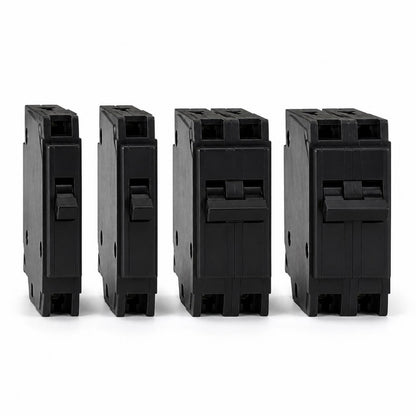 Dado térmico (breaker) 20 A 1 polo enchufable — dados térmicos enchufables de 1 y 2 polos sobre fondo blanco