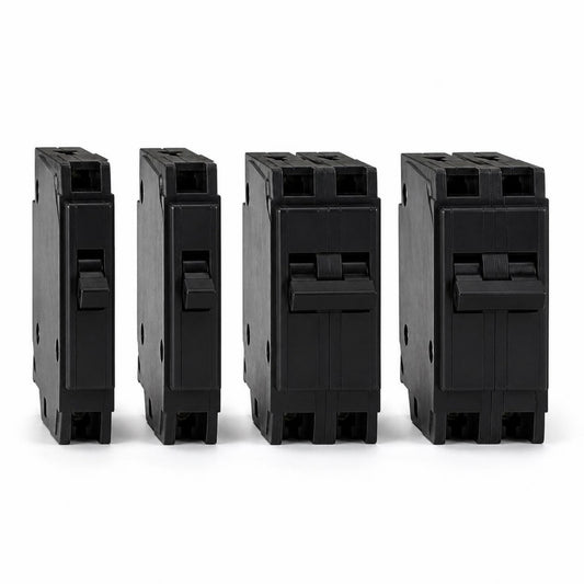Dado térmico (breaker) 30 A 2 polos enchufable — dados térmicos enchufables de 1 y 2 polos sobre fondo blanco