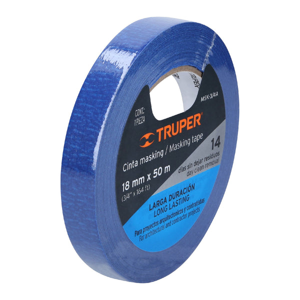 Cinta masking tape azul TRUPER de 3/4" x 50 m para pintor