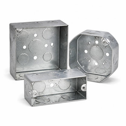Caja eléctrica octagonal 4 pulg galvanizada — cajas galvanizadas rectangular, cuadrada y octagonal sobre fondo blanco