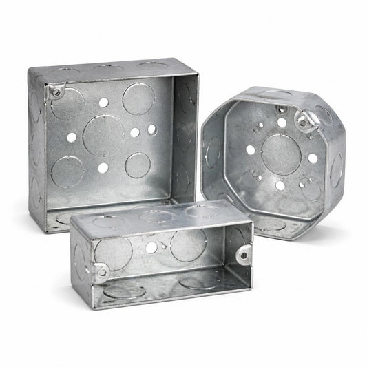Caja eléctrica octagonal 4 pulg galvanizada — cajas galvanizadas rectangular, cuadrada y octagonal sobre fondo blanco