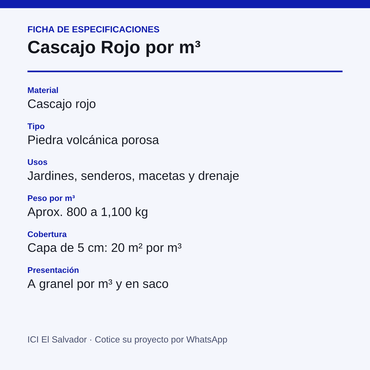 Tarjeta de especificaciones del cascajo rojo