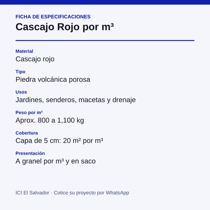 Tarjeta de especificaciones del cascajo rojo