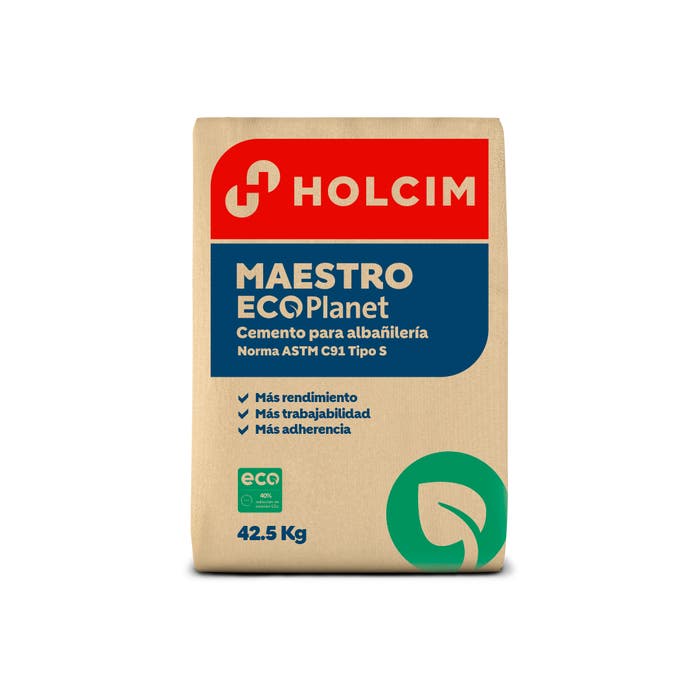 Cemento para mampostería Holcim Maestro 42.5 kg — saco sobre fondo blanco