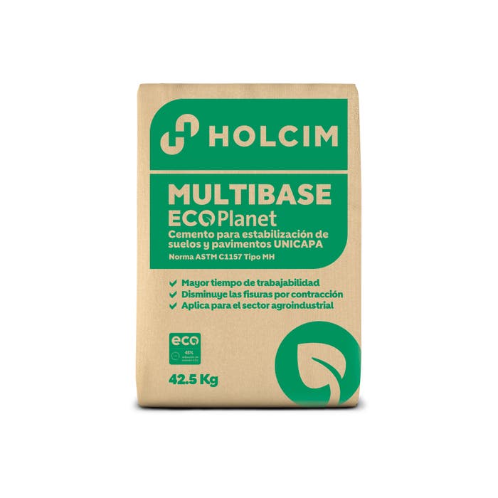 Cemento Holcim Multibase MH 42.5 kg — saco sobre fondo blanco