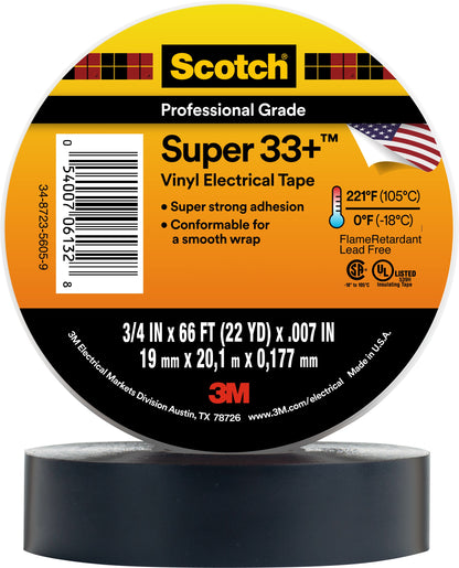 Cinta Aislante Scotch Super 33+ 3/4" x 66 ft Negra