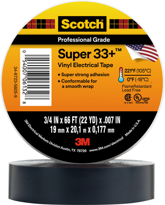Cinta Aislante Scotch Super 33+ 3/4" x 66 ft Negra
