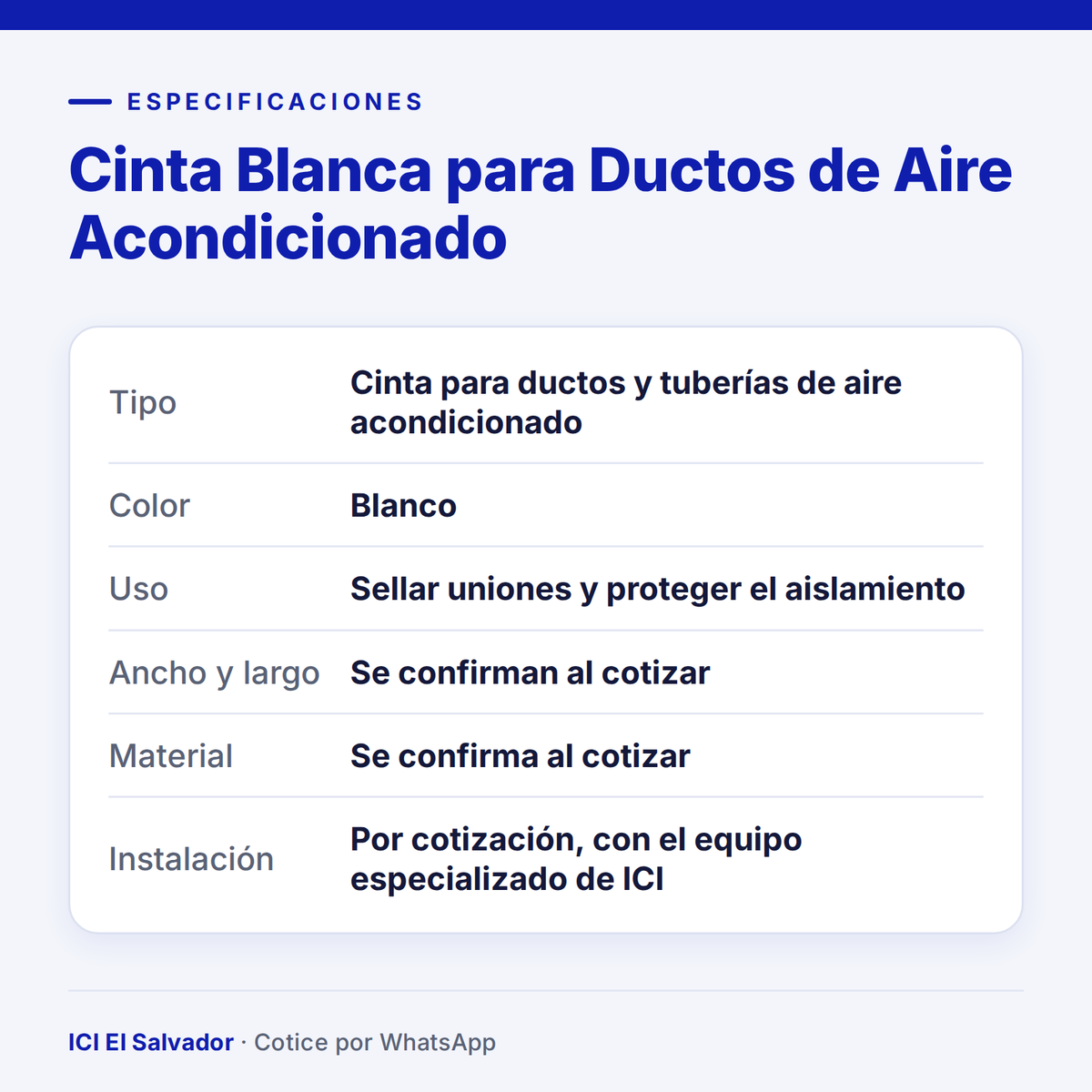 Ficha de especificaciones: cinta blanca para ductos