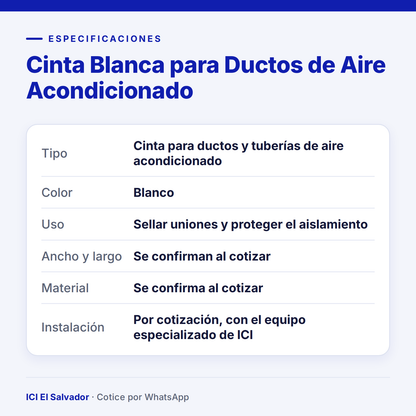 Ficha de especificaciones: cinta blanca para ductos