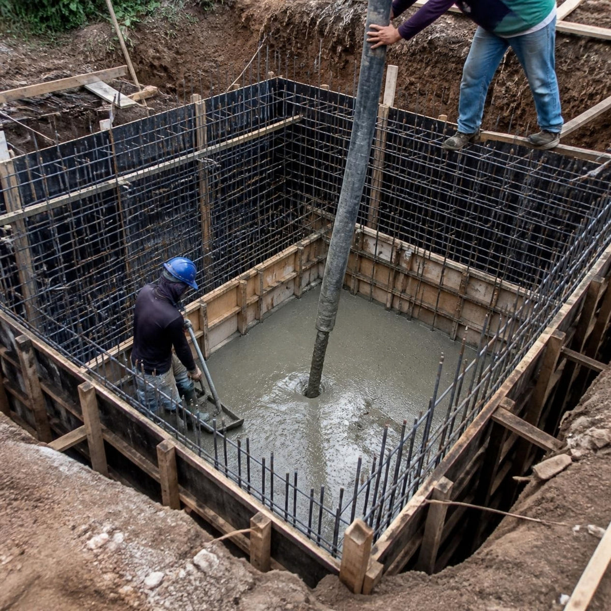 Concreto impermeabilizado Holcim 210 a 420 kg/cm² — aplicación típica: colado de una cisterna de concreto reforzado