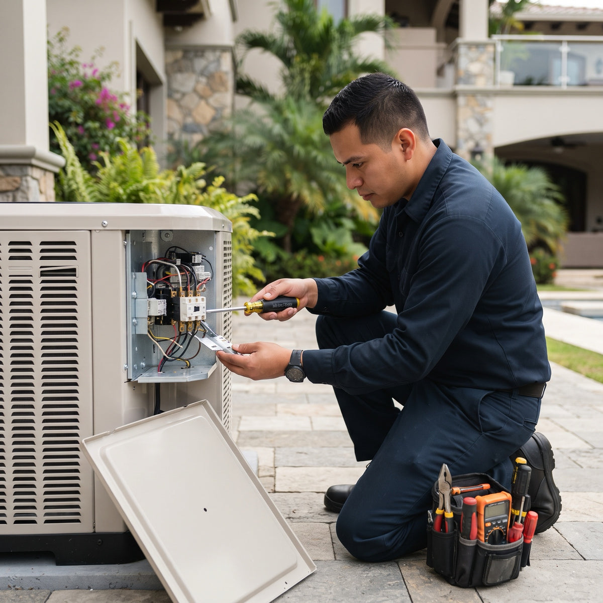 Trabajo típico: técnico reemplazando el contactor de un condensador