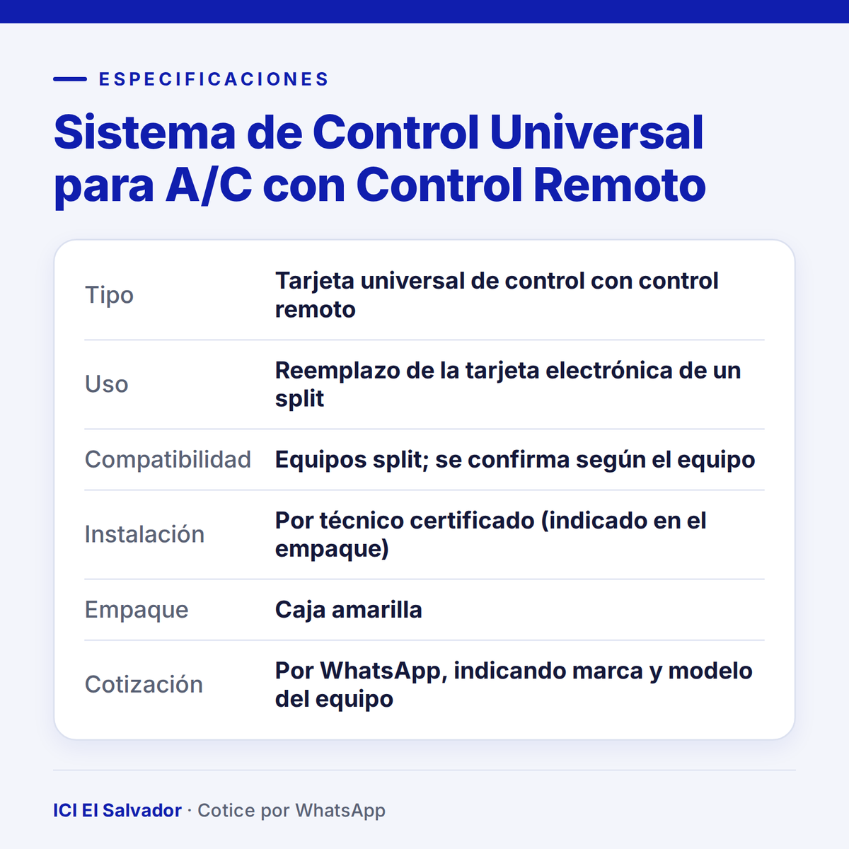 Ficha de especificaciones: sistema de control universal