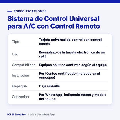 Ficha de especificaciones: sistema de control universal