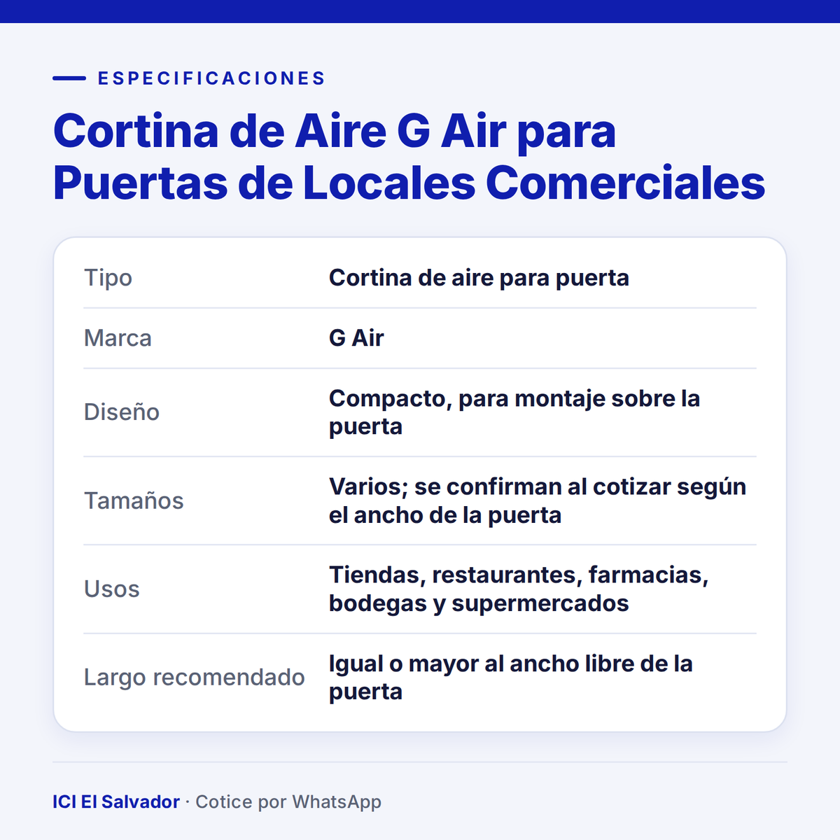 Ficha de especificaciones: cortina de aire G Air