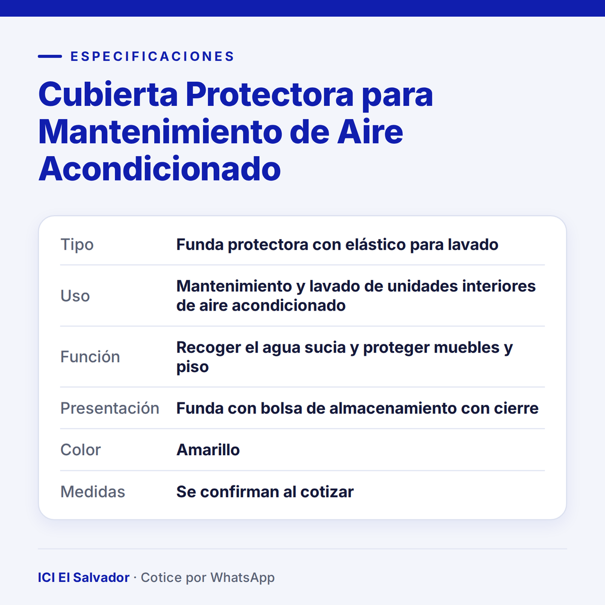 Ficha de especificaciones: cubierta protectora para mantenimiento