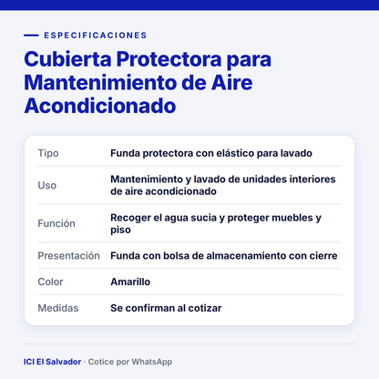 Ficha de especificaciones: cubierta protectora para mantenimiento