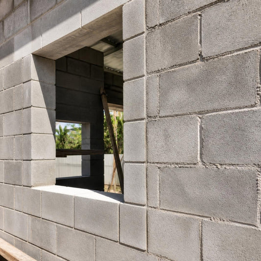 Dado de concreto 20x20x20 cm — terminación de un hueco de ventana en un muro de bloque