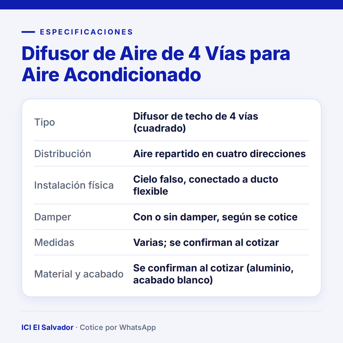 Ficha de especificaciones: difusor de 4 vías