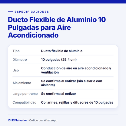 Ficha de especificaciones: ducto flexible de 10 pulgadas