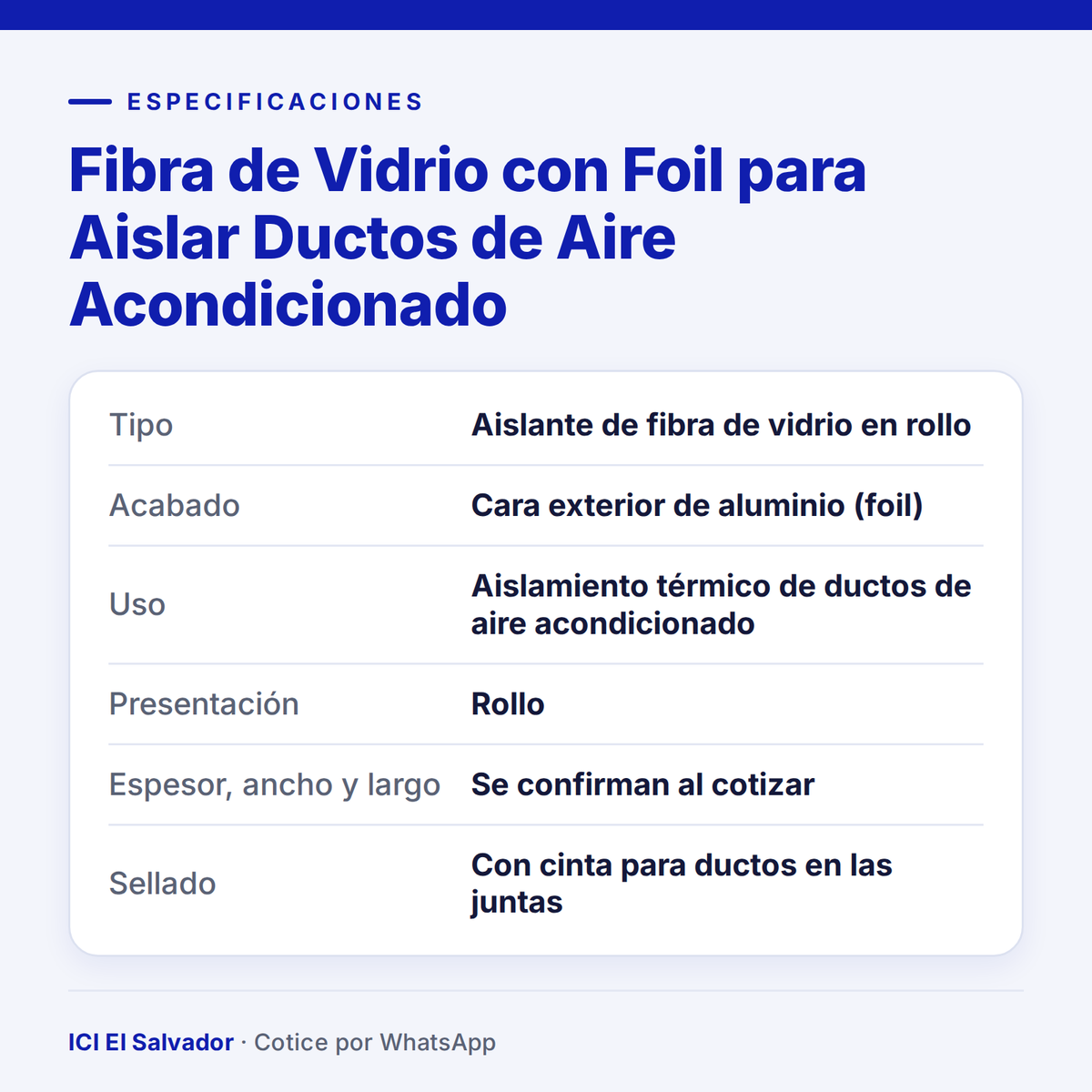 Ficha de especificaciones: fibra de vidrio para ductos