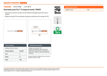 Desarmador Punta Torx T15 Mango Acetato