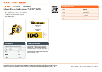 Cinta delimitadora 100 m color amarillo