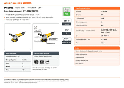 Esmeriladora angular de 700 W y con interruptor de uso continuo