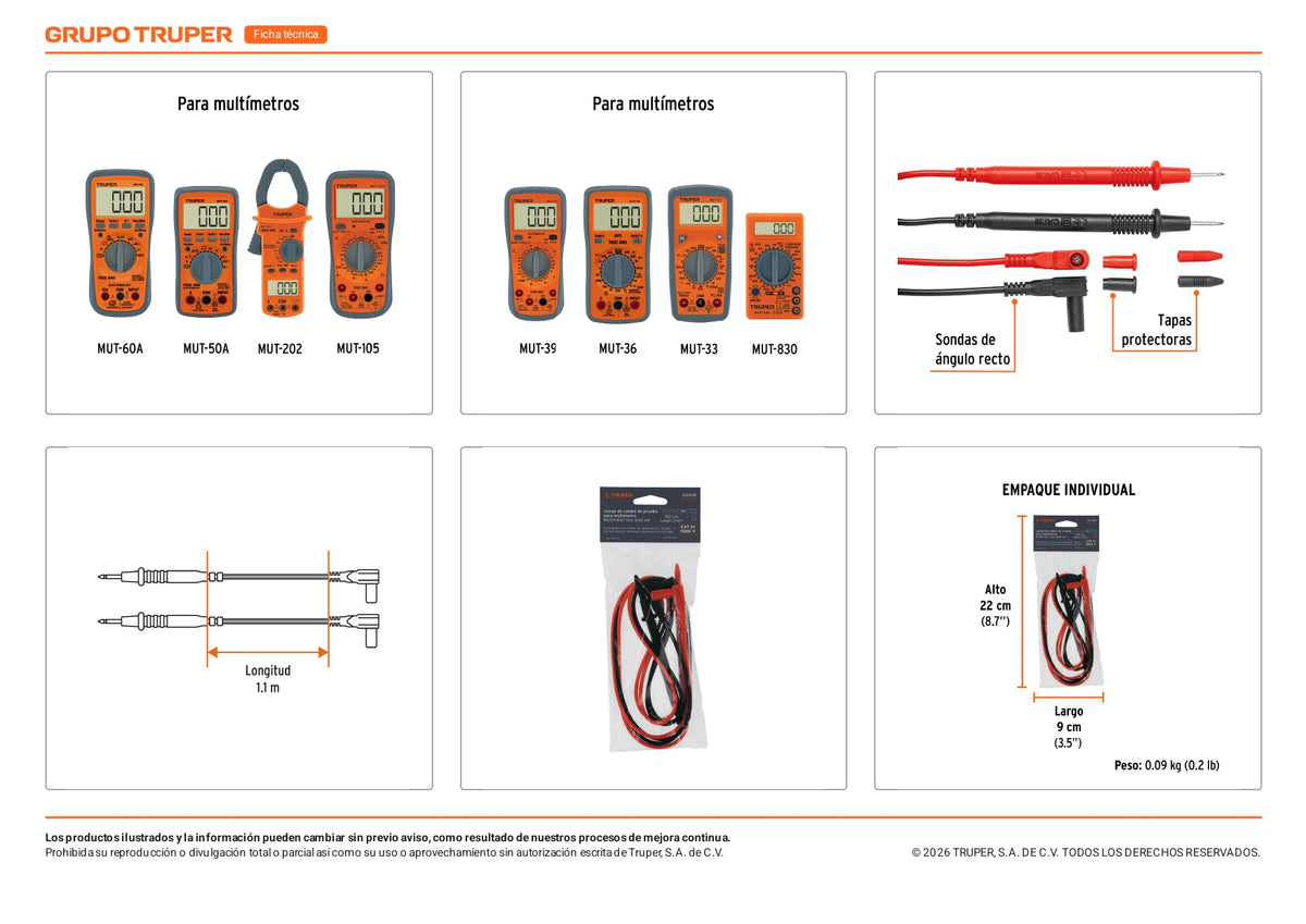 Juego de cables de prueba para multímetro