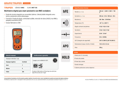 Multímetro digital automotriz con RMS verdadero