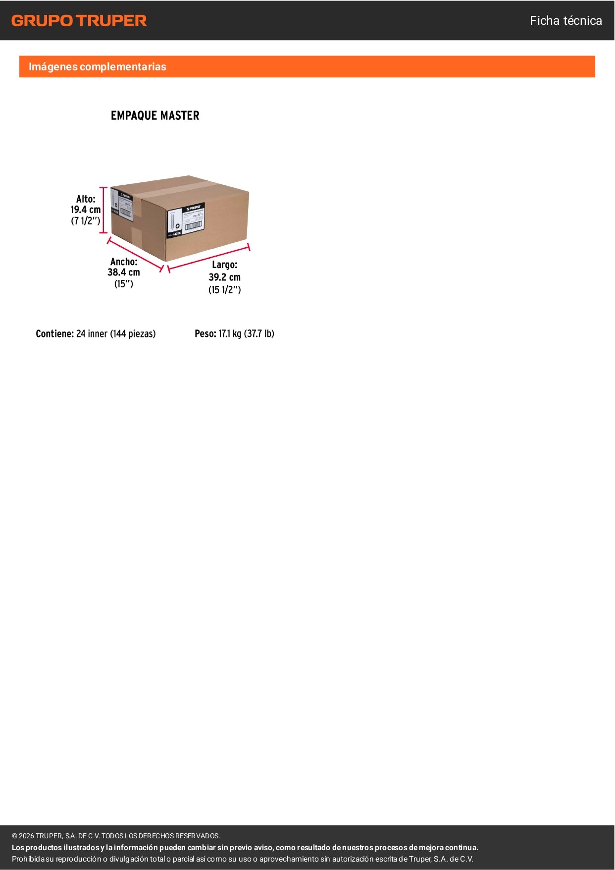 Tornillo gypsum multiusos fosfatada 6 x 3/4 pulg