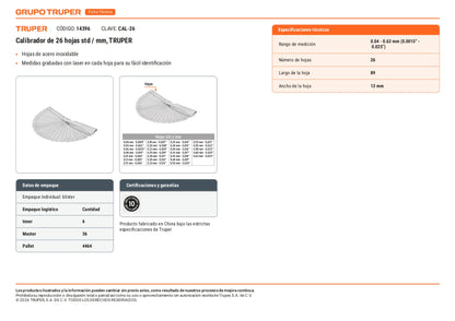 Calibrador de 26 hojas std / mm