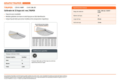 Calibrador de 32 hojas std / mm