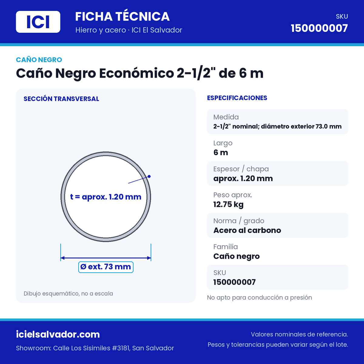 Ficha técnica Caño Negro Económico 2-1/2" de 6 m – ICI El Salvador