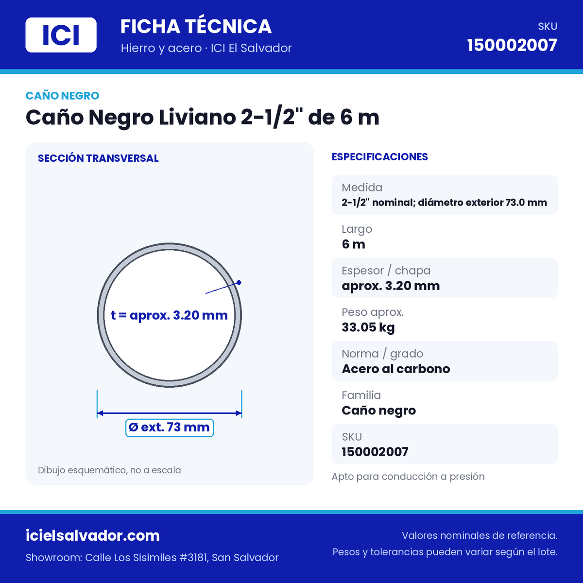 Ficha técnica Caño Negro Liviano 2-1/2" de 6 m – ICI El Salvador