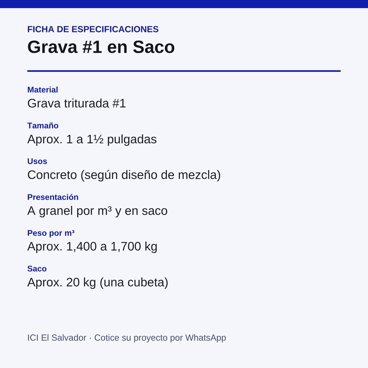 Tarjeta de especificaciones de la grava #1