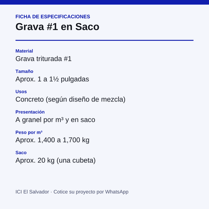 Tarjeta de especificaciones de la grava #1
