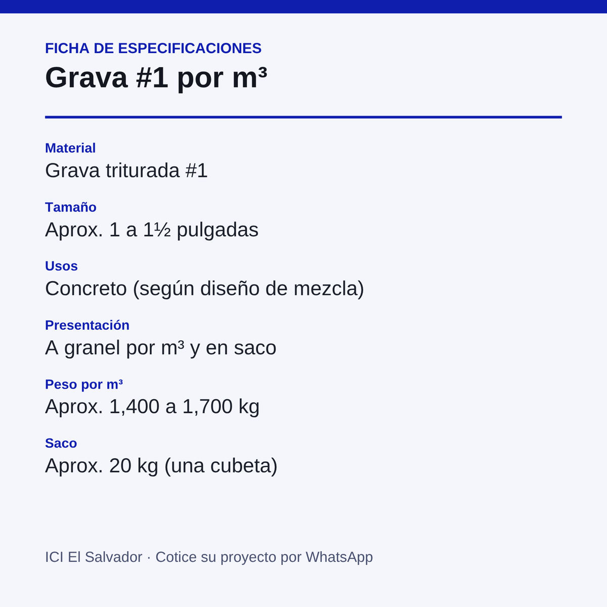Tarjeta de especificaciones de la grava #1