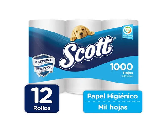 Papel Higiénico Scott 1000 Hojas - 12 Rollos