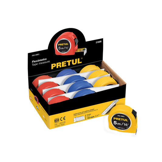 Cinta métrica de 5 m con cinta de 19 mm en display box con 12 piezas