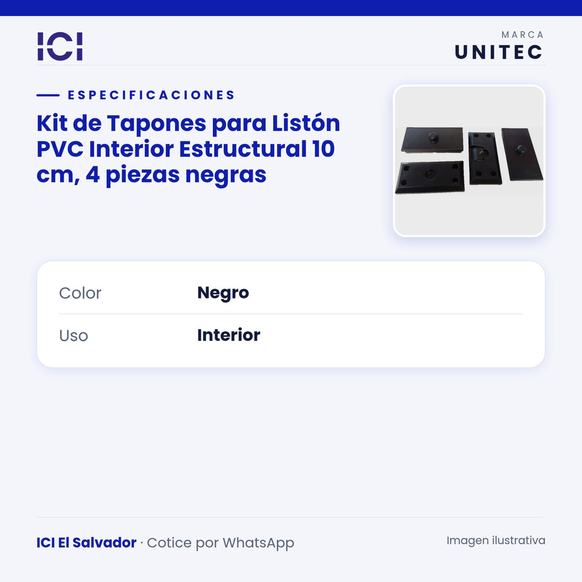 Ficha de especificaciones de Kit de Tapones para Listón PVC Interior Estructural 10 cm