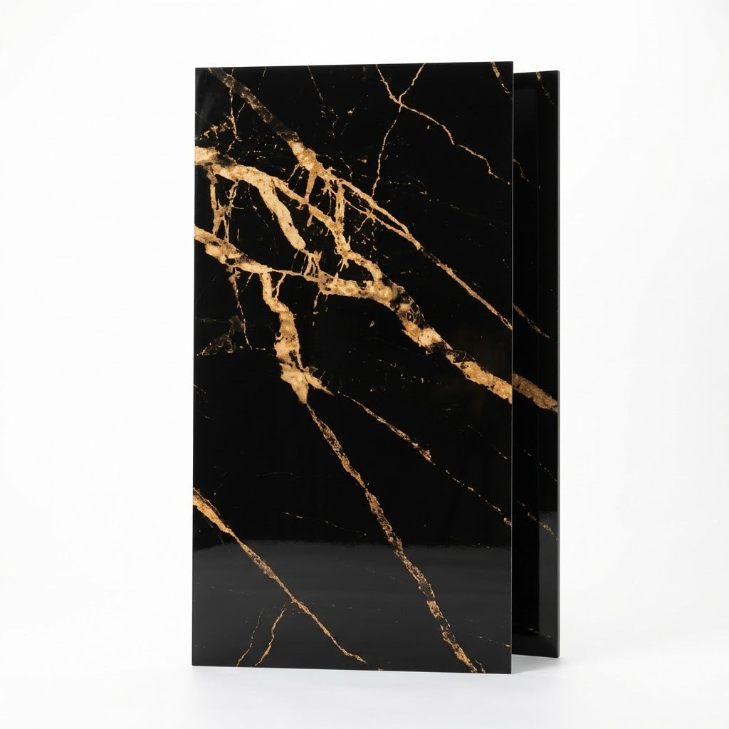 Imagen ilustrativa de Lámina Mármol UV Dubai Negro M35, producto sobre fondo blanco